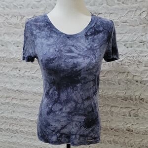 Michael Kors Short Sleeve Tie-Dye Crew Neck Top, Womens Sz S Blue Artsy
